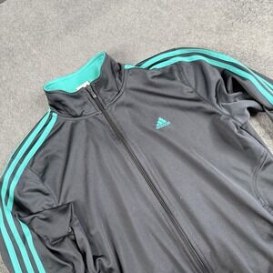 Adidas Track Jacket womens Large Black Green ClimaCool Zip 3-Stripes Soccer